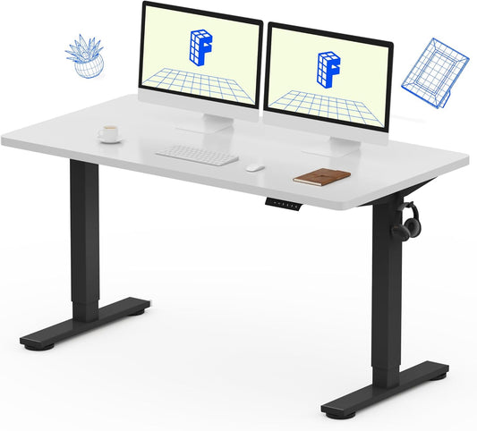 FLEXISPOT 55 x 28 Inches Electric Stand Up Desk Workstation Home Office Computer Standing Table Height Adjustable Desk (Black Frame + 55" White Top, 2 Packages)