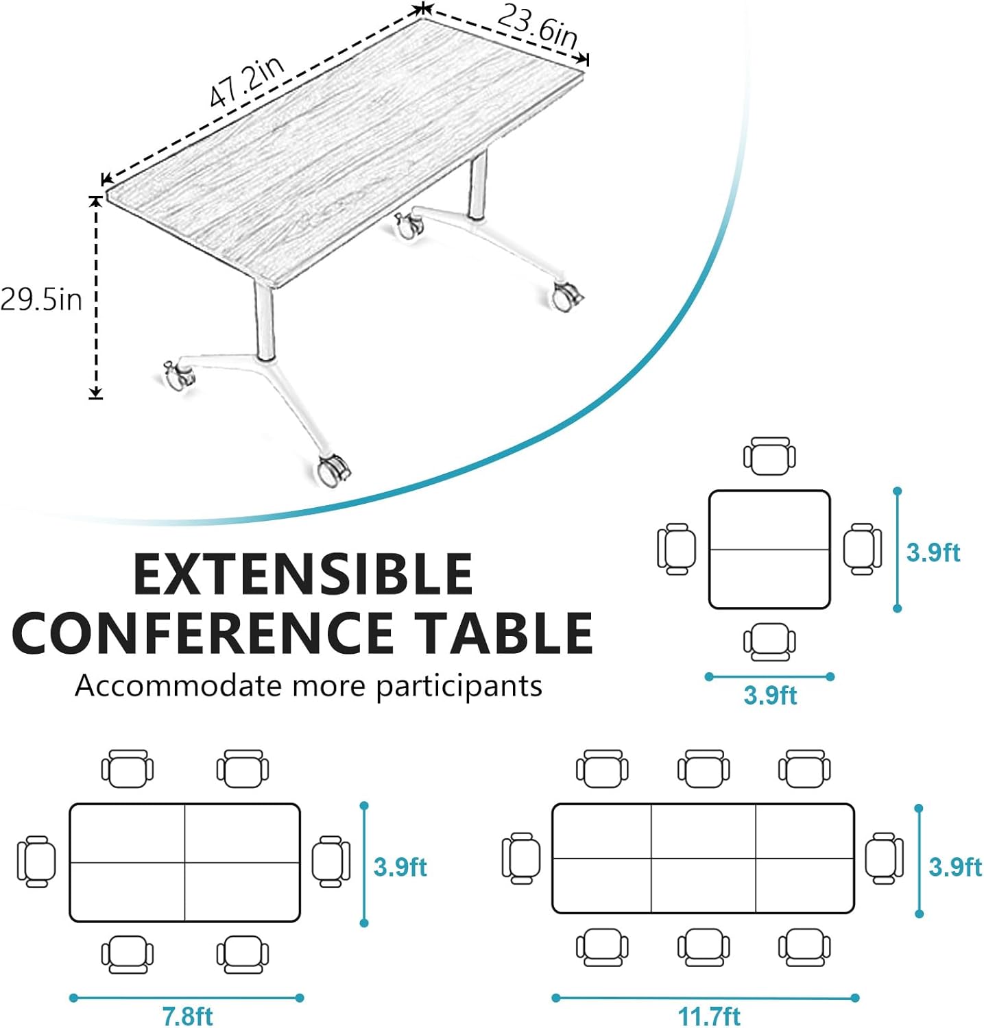 Conference Room Table, Folding Conference Tables,Thicken Grey Tabletop,Flip Top Wooden Seminar Meeting Room Table for Conference Room Offices (8, Walnut, 47.2“)
