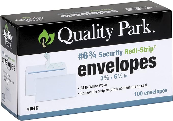 Quality Park #6 3/4 Self-Seal Security Envelopes, Security Tint and Pattern by Quality+Park