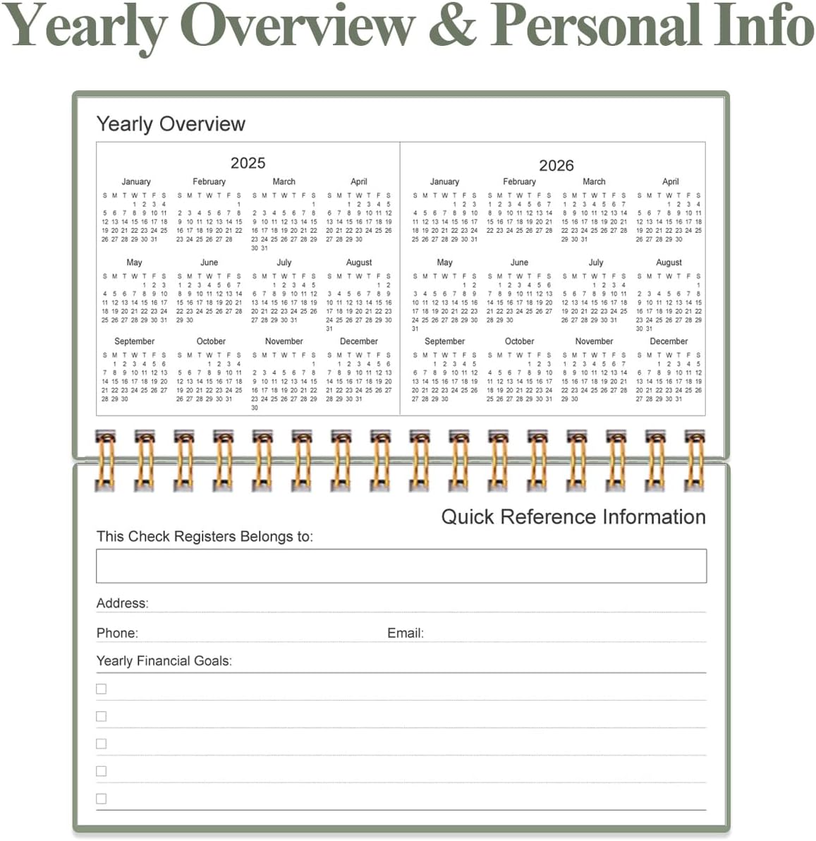 Check Registers for Personal Checkbook - A6 Blank Ledger Transaction Registers for Personal, Check Register Book for Checking and Saving Account, Deposit and Credit Card, 3,75" x 6.75", Green