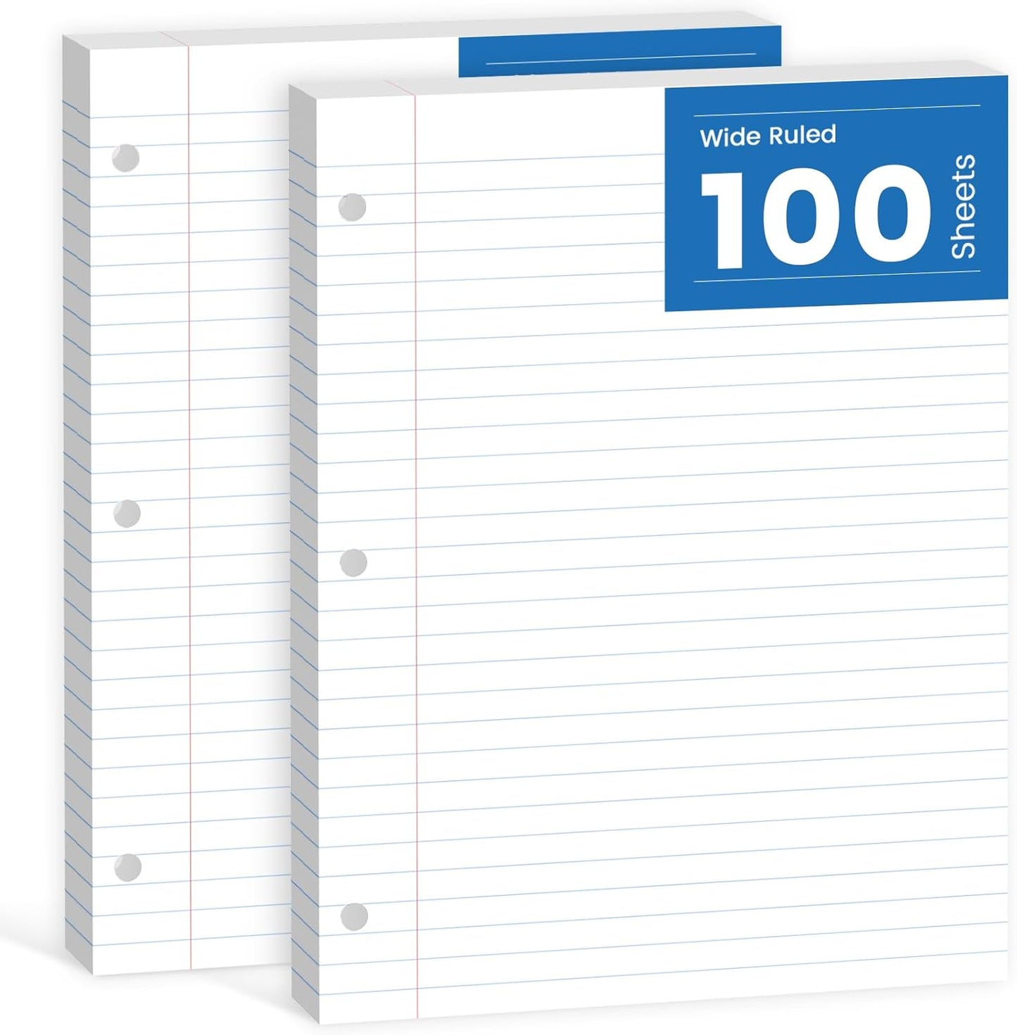 Loose Leaf Paper 8.5 x 11, Loose Leaf Notebook Paper, 200 Sheets Binder Paper 8-1/2 x 11'', 3-Hole Punched Filler Paper Notebook, 2 Pack, 100 Sheets/Pad