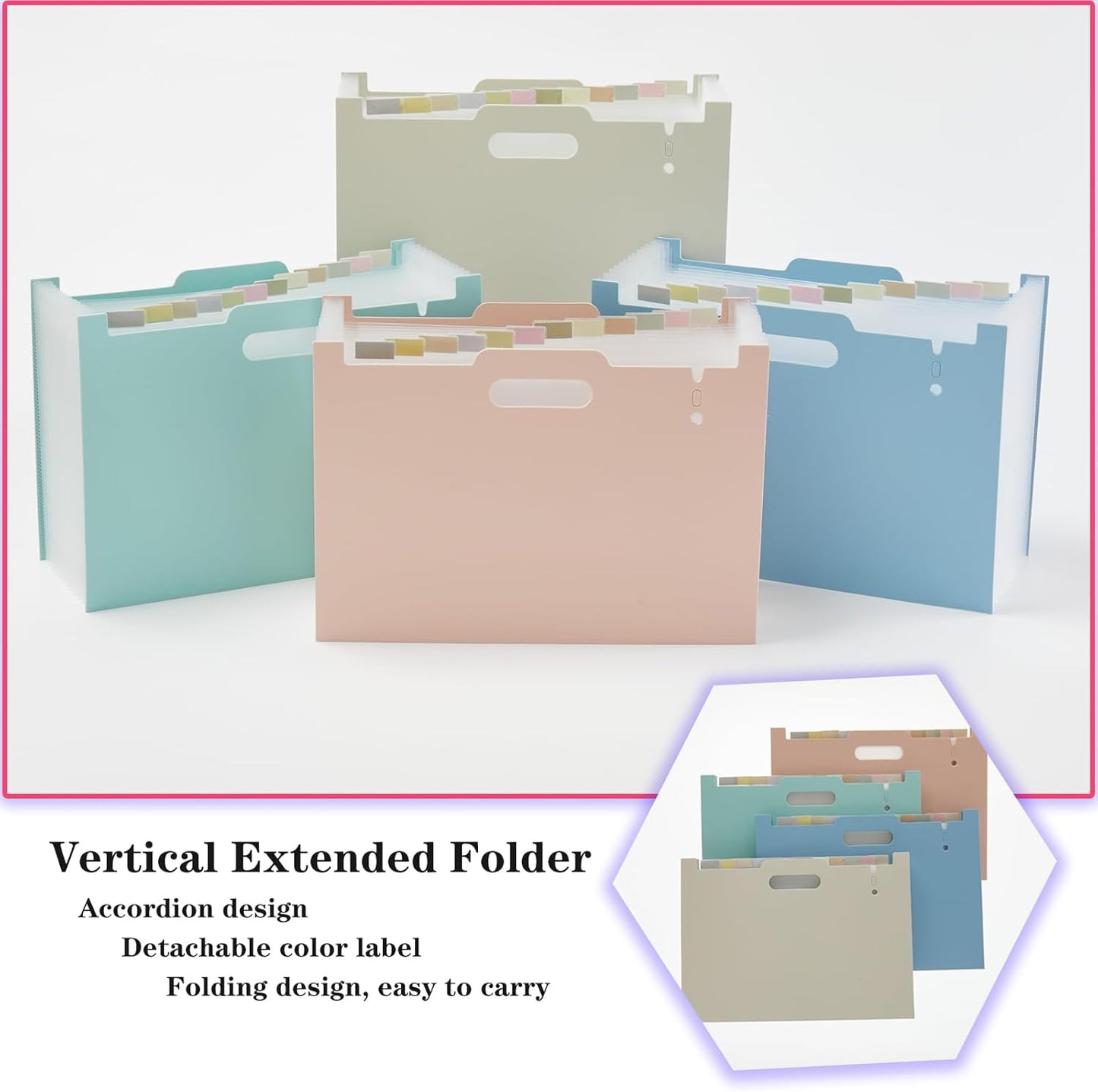 2-Piece Accordion Folder Manager, 12 Grid Expansion Pages, Upright and Open Portable Monthly Bill and Receipt Managers, Color Labels, School, Home, and Office letterhead/A4 Size Green