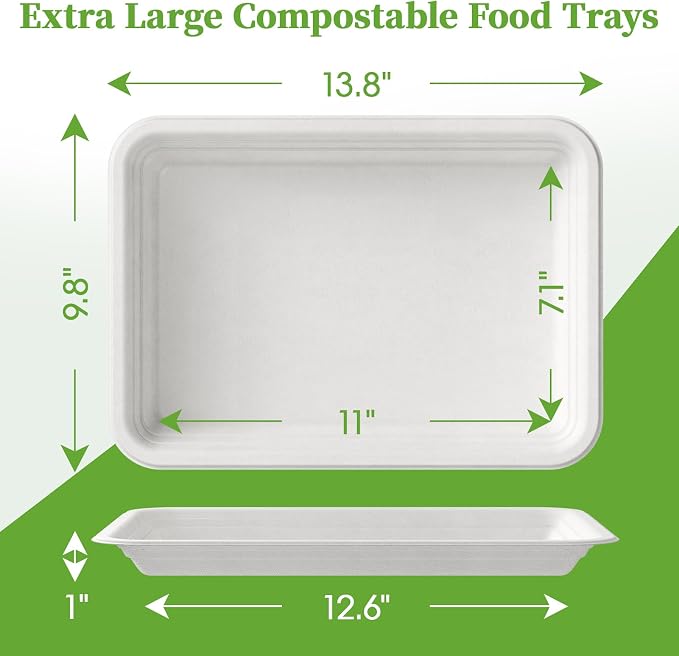 ECOLipak 50 Pack 14 Inch Disposable Food Crawfish Trays, Compostable Large - Image 3