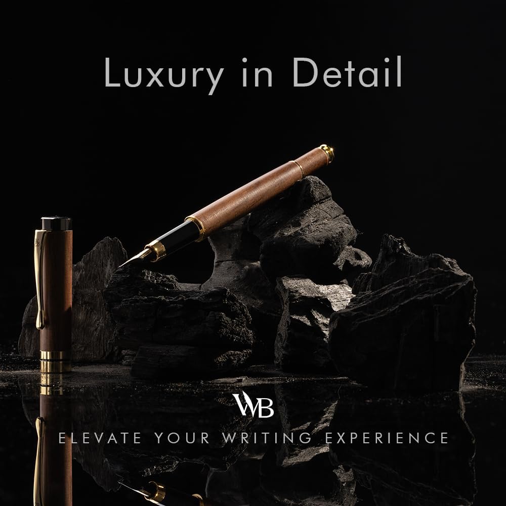 Wordsworth & Black Fountain Pen Set, Luxury Bamboo Wood - Fine Nib, Gift Case; Includes 6 Ink Cartridges, Ink Refill Converter -Journaling, Calligraphy; Drawing, Smooth Writing [Brown Wood]