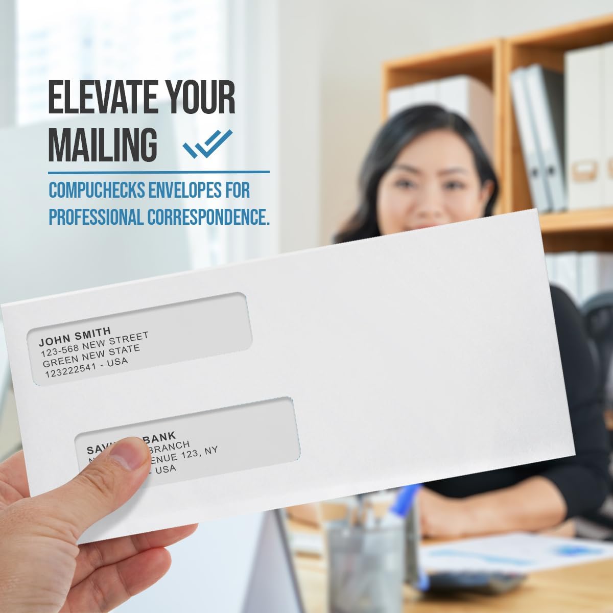 Compuchecks Double Window Envelopes #10- Gummed, Security Business Mailing Envelopes - Tamper Evident, Security Tint - 2500 Count – For Invoices and Legal Documents