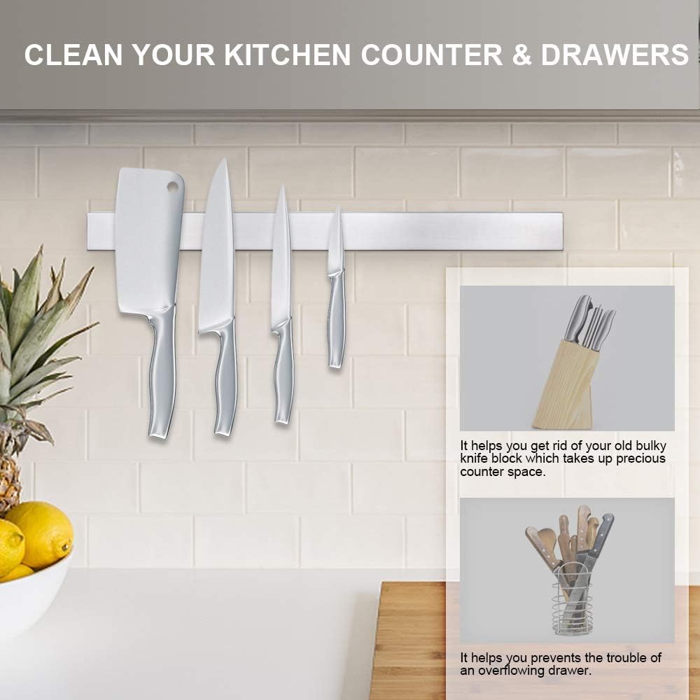 Ninonly 20 Inch Magnetic Knife Strip, Premium Stainless Steel Wall Mounted Kitchen Knives Bar,Space-Saving Powerful No Drilling Magnetic Knife Rack for Home Kitchen Utensil Holder & Tool Holder