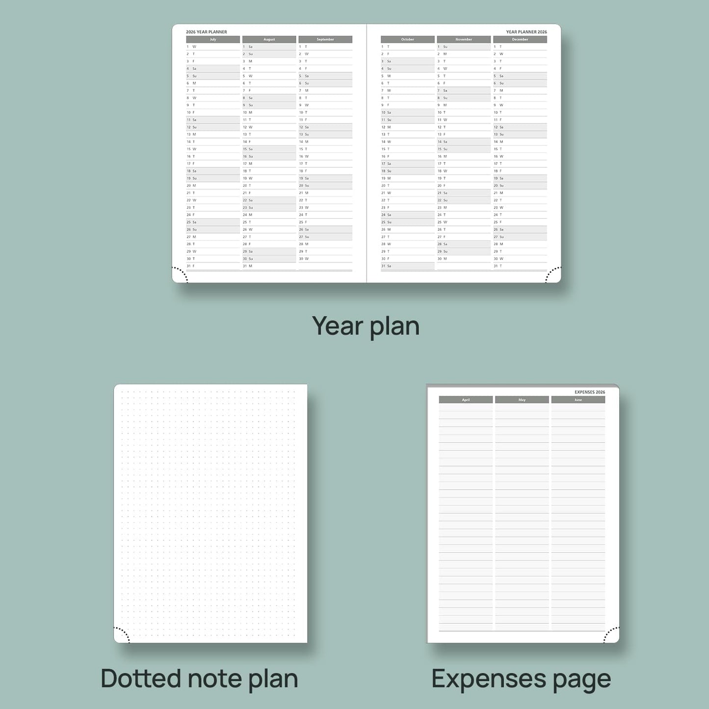POPRUN Planner 2025-2026, (Medium 6.5'' x 8.5'' Hard Cover) Academic Calendar (July 25-June 26) Daily Weekly and Monthly Appointment Book with Hourly Time Slots, Monthly Tabs, 100 GSM - Midnight Green