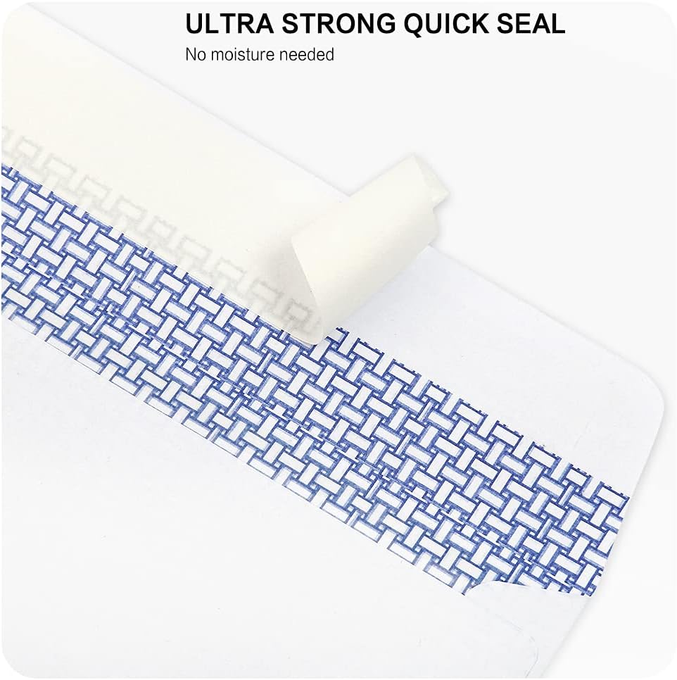 HERKKA #10 Security Self-Seal Envelopes, No.10 Windowless Bussiness Envelopes, Security Tinted with Printer Friendly Design - Size 4-1/8 x 9-1/2 Inch - White - 24 LB - 1000 Pack