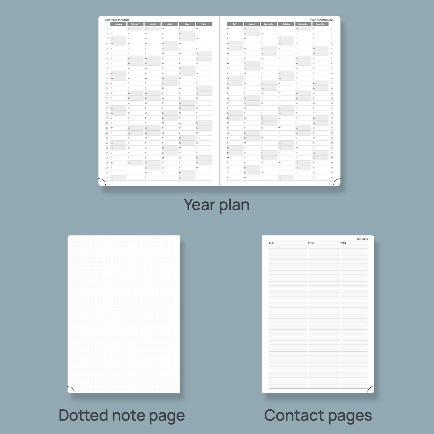 POPRUN 2026 Daily Planner One Page Per Day Even Weekends A4 Large Size (8.5" x 12") - 12 Months Calendar Hourly Appointment Book with Inner Pocket, Pen Holder, Hardcover - Midnight Green