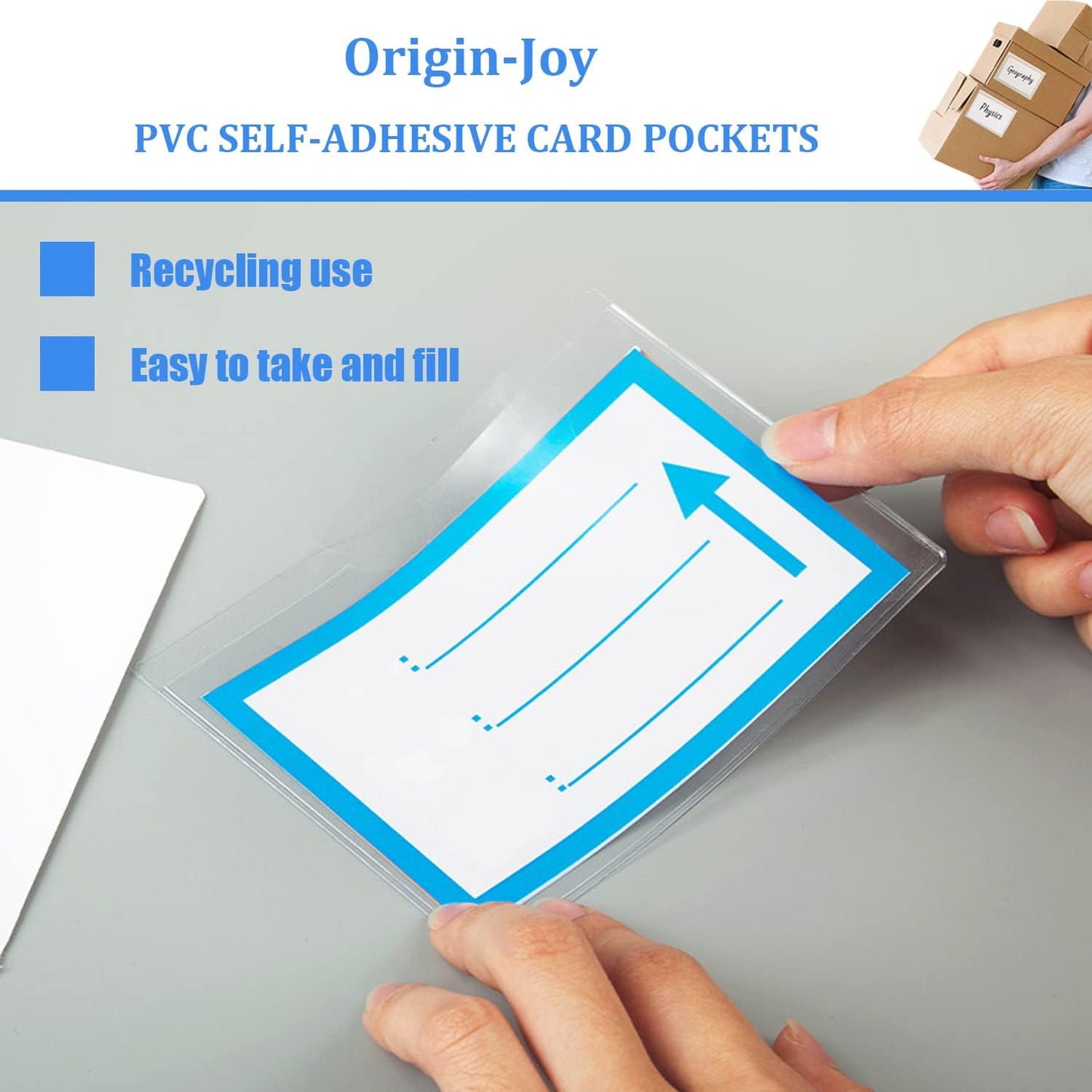 Origin-Joy 25 PCS Self-Adhesive Index Label Pockets, Clear Plastic Peel & Stick Card Holders with Top Open for Loading (2 x 5.25 inch)
