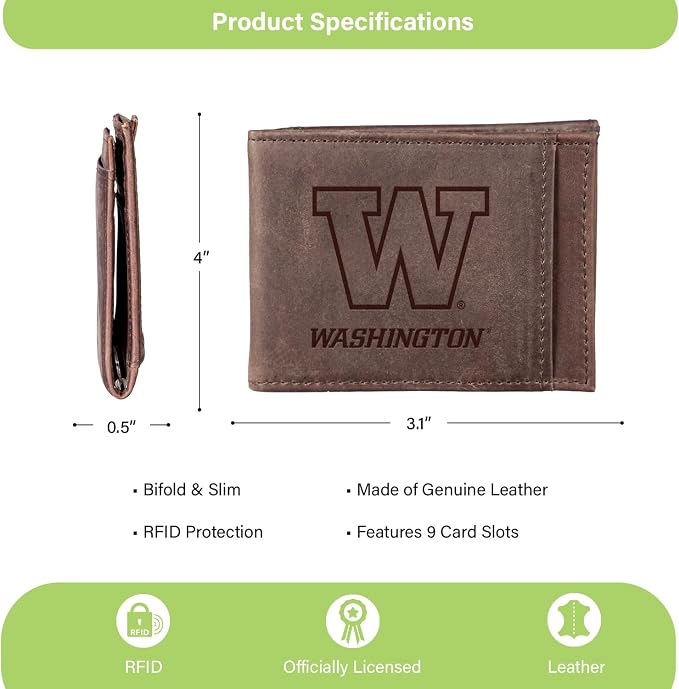 Team Sports America NCAA University of Washington Front Pocket Slim Wallet - Image 4