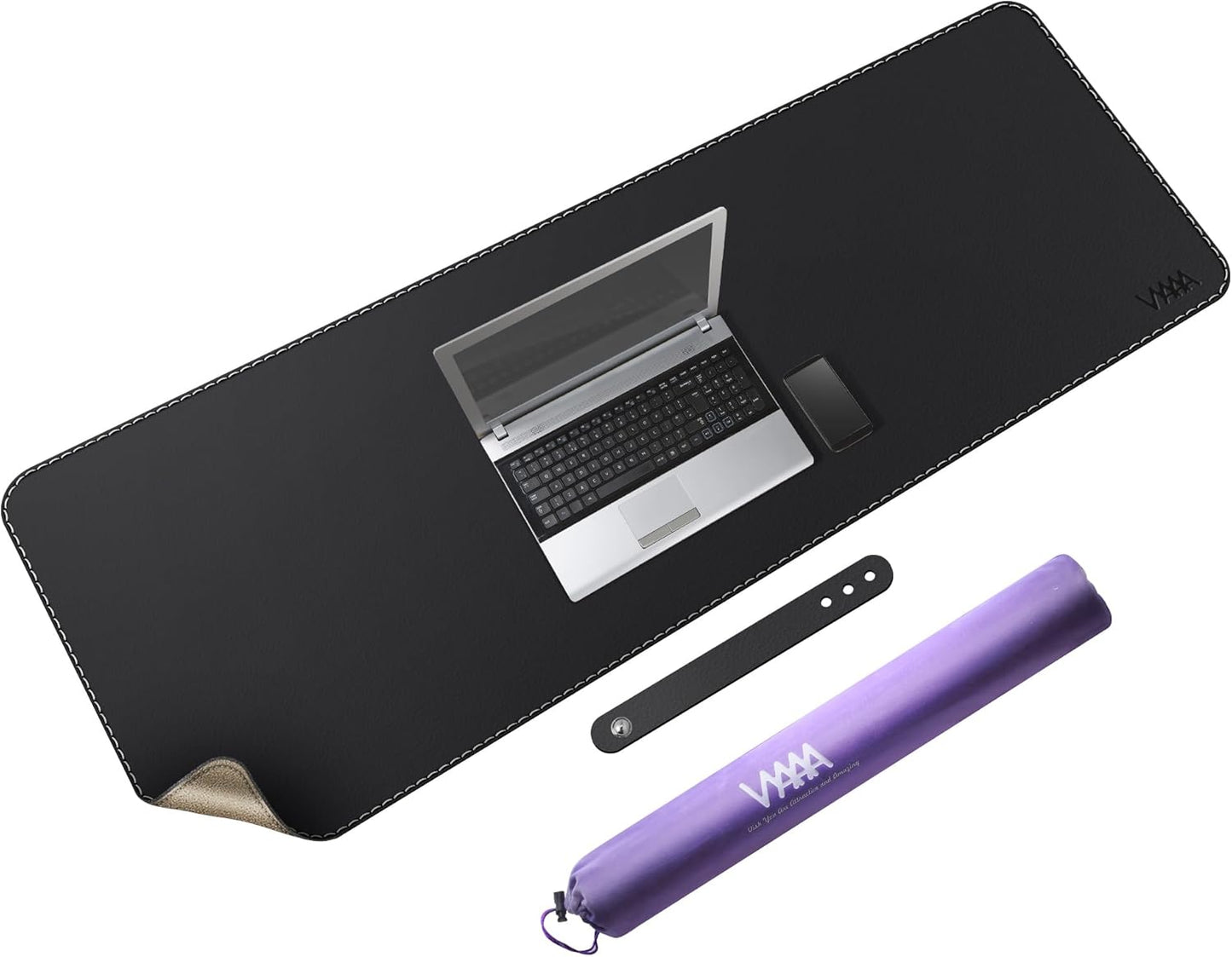 VYAAA Cork & PU Leather Desk Mat, 51"×19", Keyboard Mouse Pad, Office Desk Mat for Home or Office (Black)