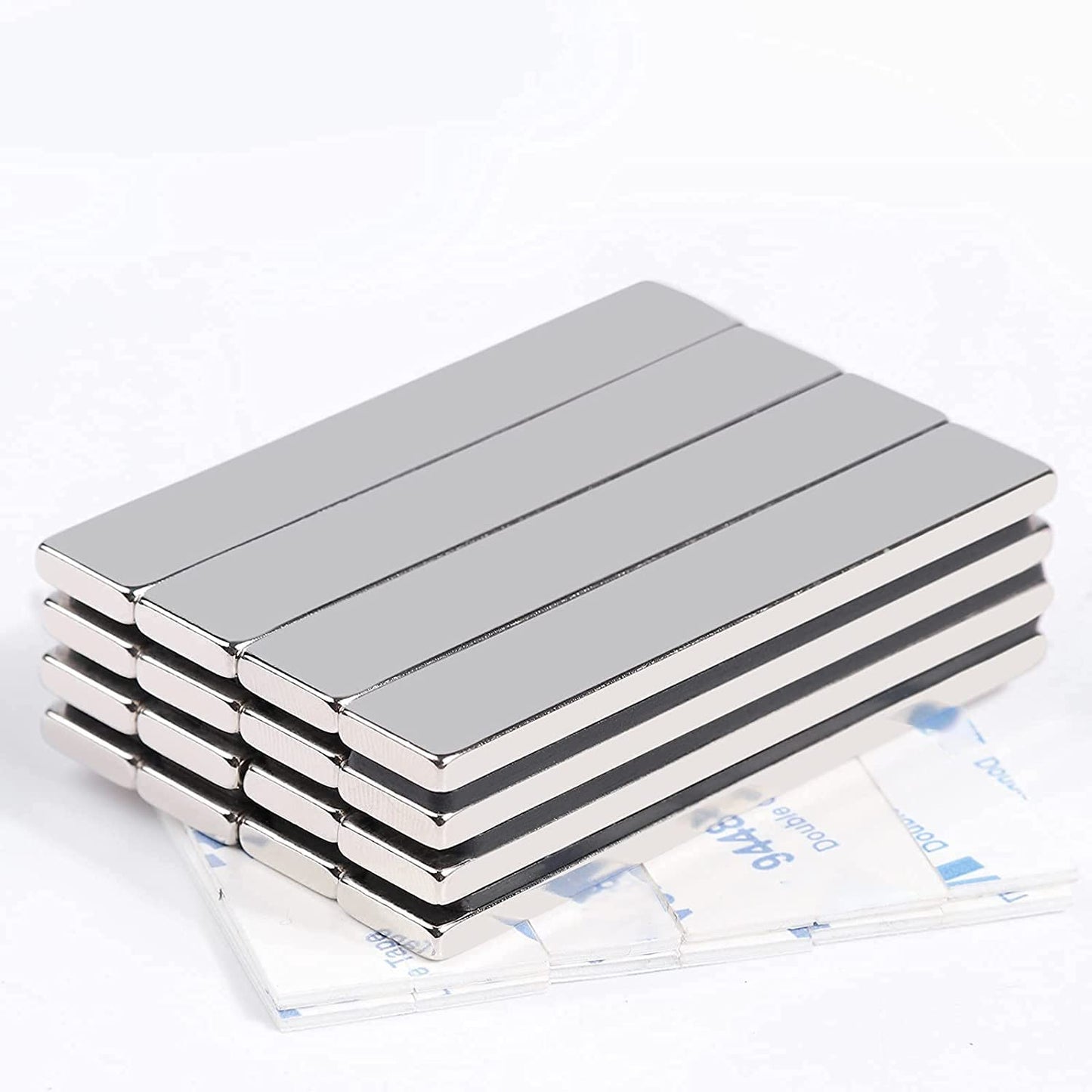 LOVIMAG Strong Neodymium Bar Magnets with Double-Sided Adhesive, Rare Earth Metal Neodymium Magnet for Fridge, Scientific, Shower Door, Office Etc, 60 x 10 x 3 mm, Pack of 16
