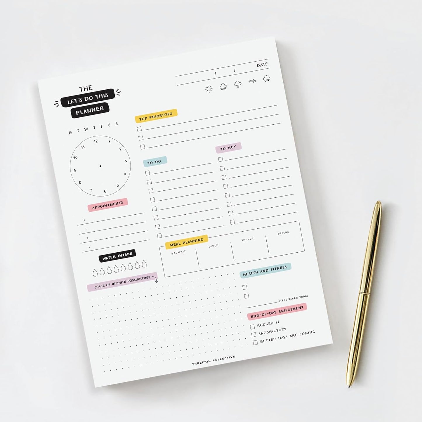 ThreeKin Let's Do This Daily Planner - 8.5"x11", 50 Tear-Off Sheets, Motivational Design, Goal Setting, Time Management, To-Do Lists, Productivity Organizer, Perfect for Home, Office, Students, Work