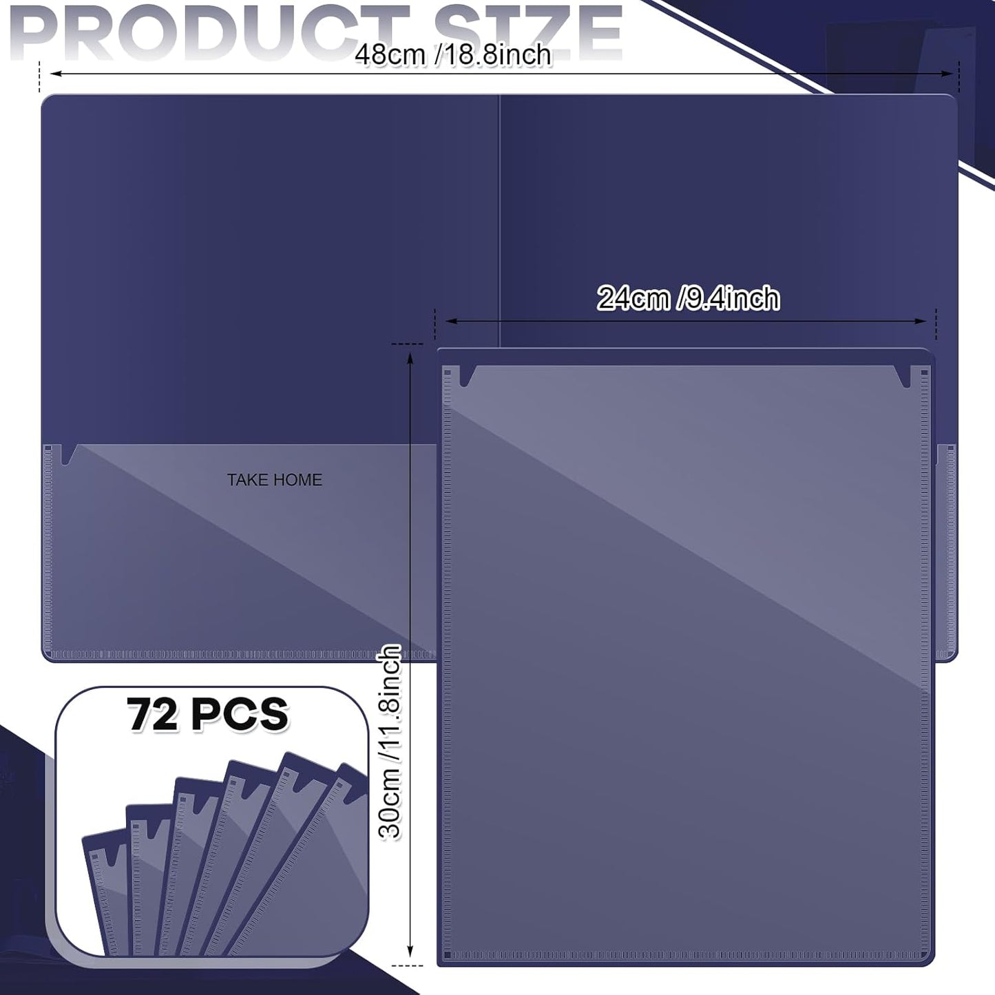 Henoyso 72 Pcs Plastic Take Home Folders with 2 Pockets Parent Teacher Classroom Communication Homework Folder for Students Parent Teacher Connect (Navy Blue)