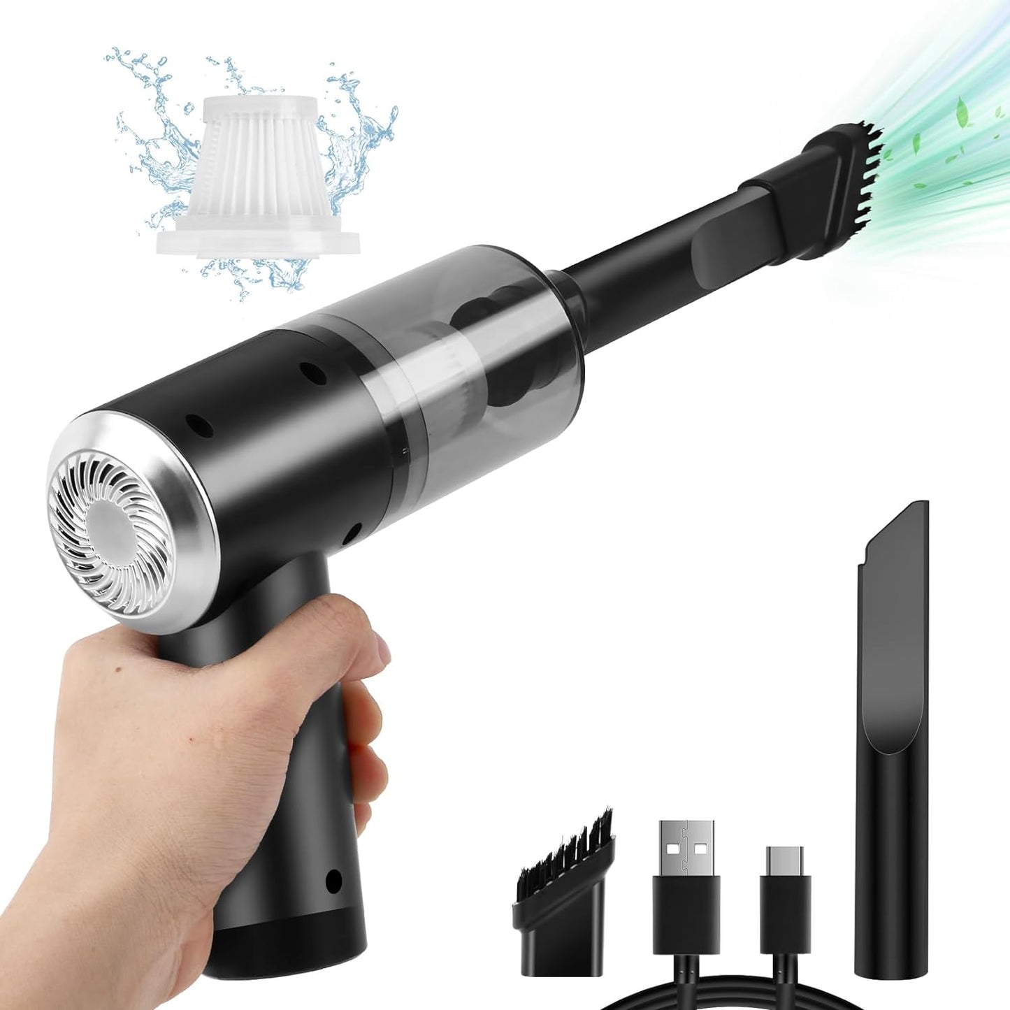 Mini Portable Vacuum Cleaner, Keyboard Wireless Handheld Vacuum with Brush Motor 4500PA High Power and TypeC, for Car,Office and Home Cleaning /V01/Black
