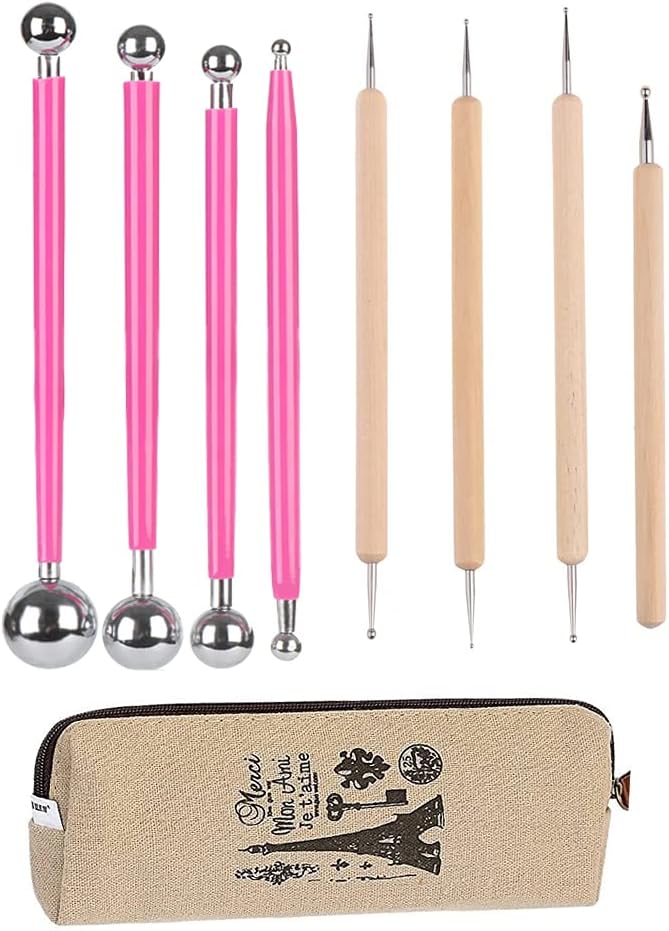 Ecjiuyi Ball Stylus Dotting Painting Tool Set,Ecjiuyi 8 Piece Sculpt Modeling Tools,Mandala Rock Painting Tools, Ceramics Doll Fondant Modeling, Paper Flowers, Embossing Pattern