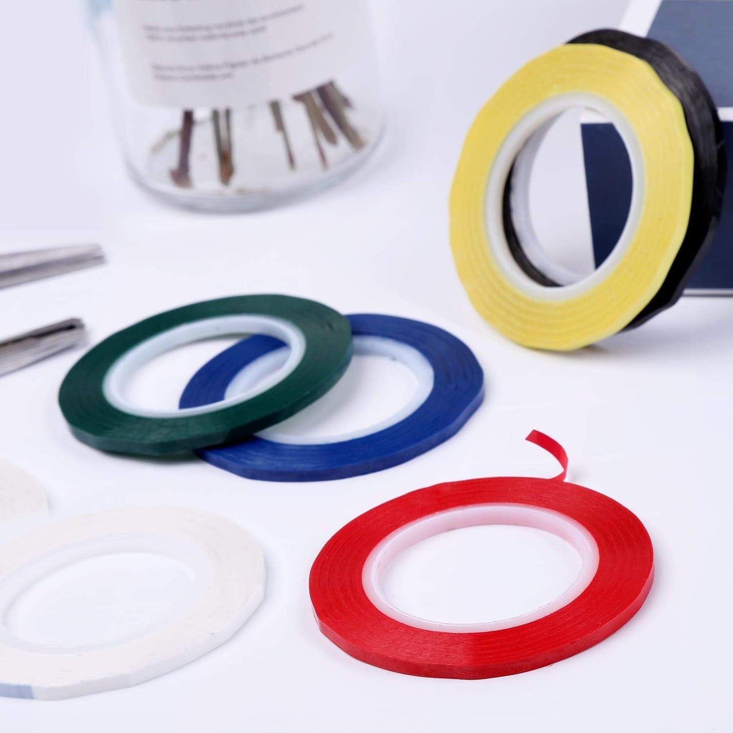 cridoz 6 Rolls 1/8 Whiteboard Tape Thin White Board Tape Lines Pinstripe Dry Erase Art Tape Graphic Chart Grid Electrical Tape, 108 Feet Per Roll