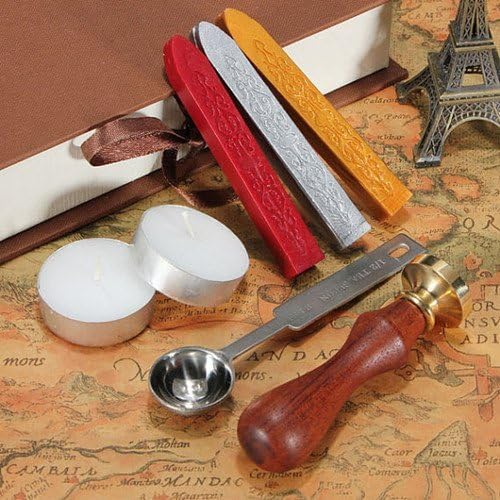 Alphabet M Wax Seal Stamp Wood Box Melting Spoon Candles Invitations Gift Cards Stationary Envelope Custom Logo Picture Wax Seal Sealing Stamp Wax Sticks Gift Kit