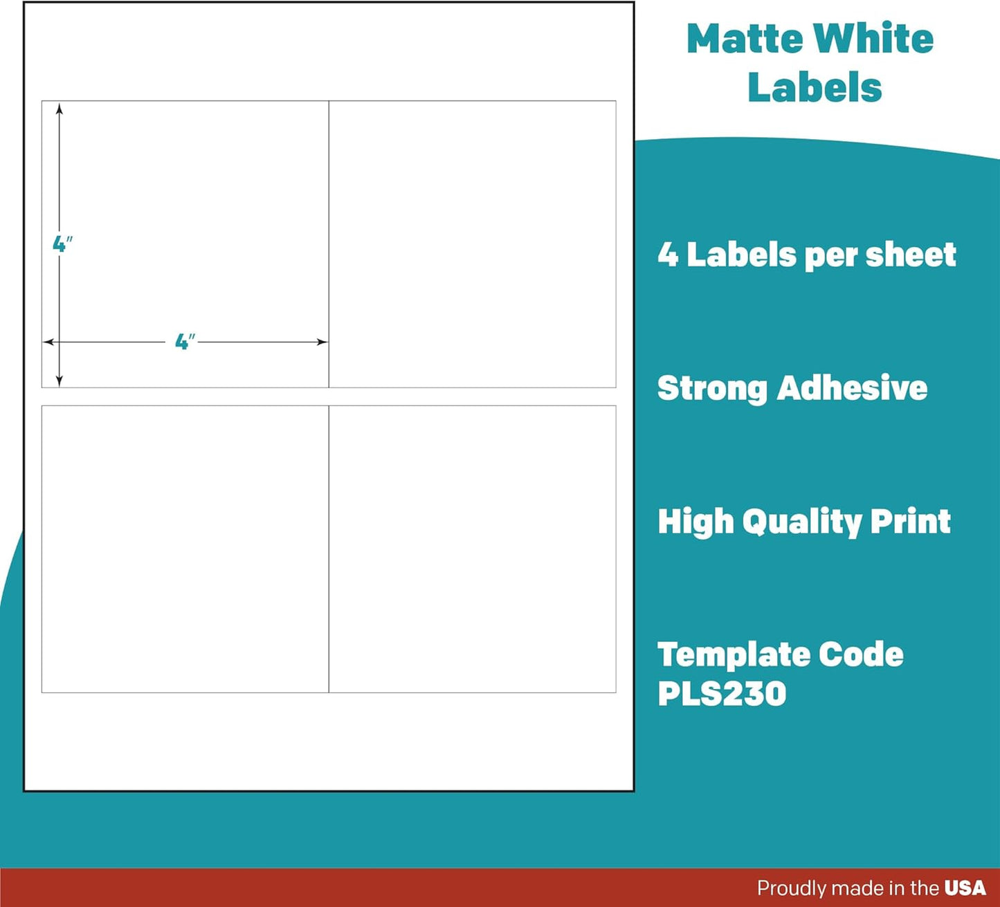 Premium Label Supply White Sticker Square Labels – 4" x 4" – Laser/Inkjet Compatible – (4 per Sheet), 2000 Sheets - 8,000 Total Adhesive Labels