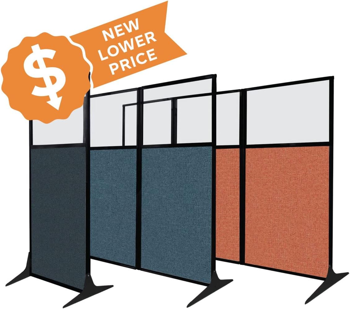 Versare Office Workstation Screen | Portable Wall Divider | Modern Cubicle | Freestanding Privacy Screen | Flexible Work Space | 2 Panels | 66" Wide x 70" Tall Blue SoundSorb Panels