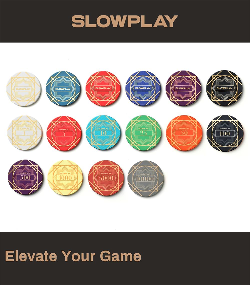 SLOWPLAY Nash Ceramic Poker Chips in Bulk, Casino Grade Ceramic 12-Gram Poker Chip for Texas Hold'em, 43mm Professional Chips Pack of 50 (Black)