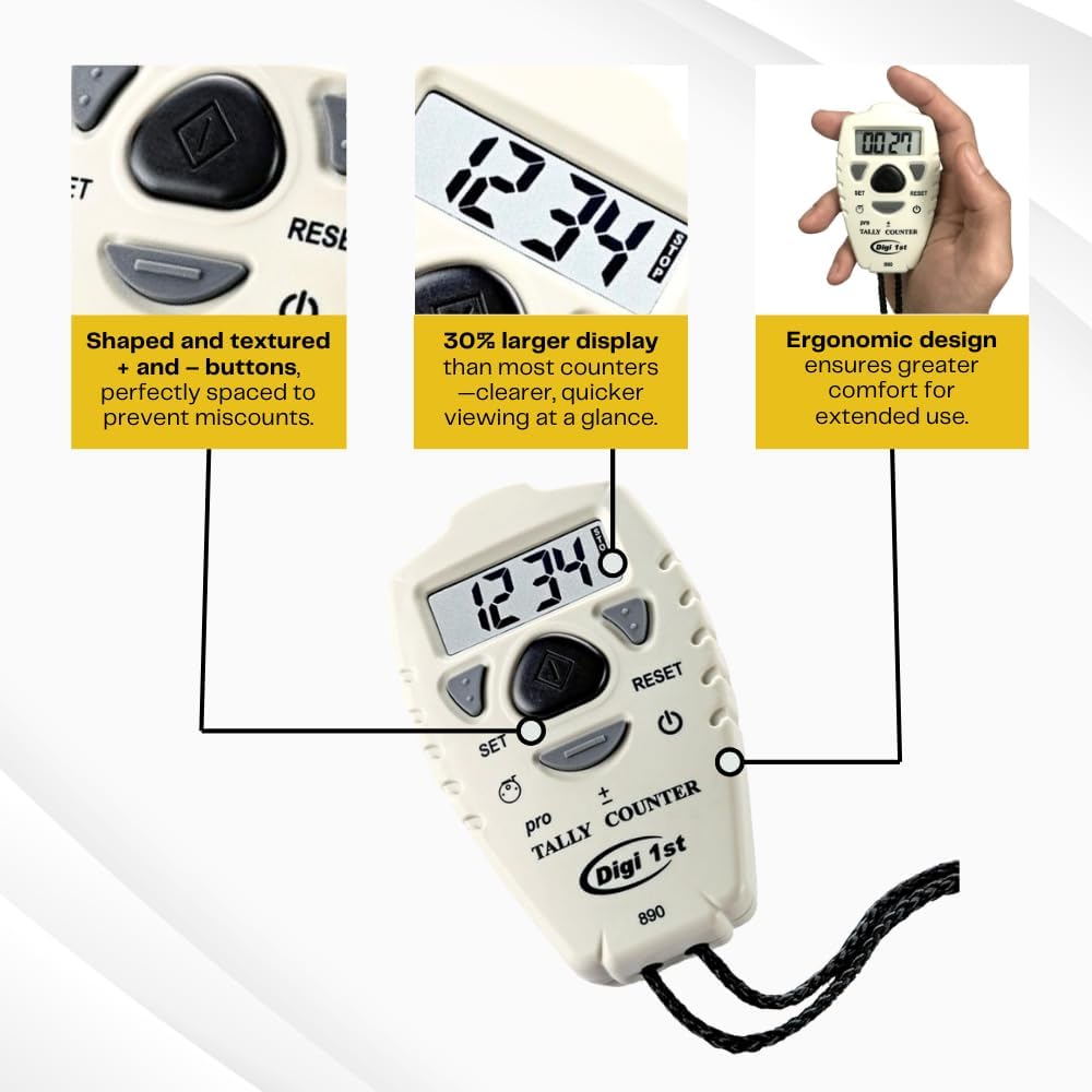 TC-890 Digital Tally Counter, Electronic Up Down Clicker, Add/Subtract People & Pitch Counter for Golf, Lap & Knitting (4-Pack)