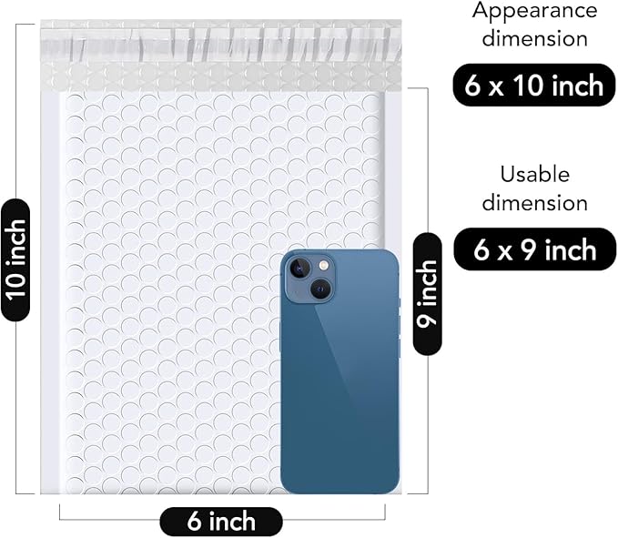 Fuxury Bubble Mailer 6x10" 100 Pack White Bubble Mailers Usable Size 6x9" Self - Image 2