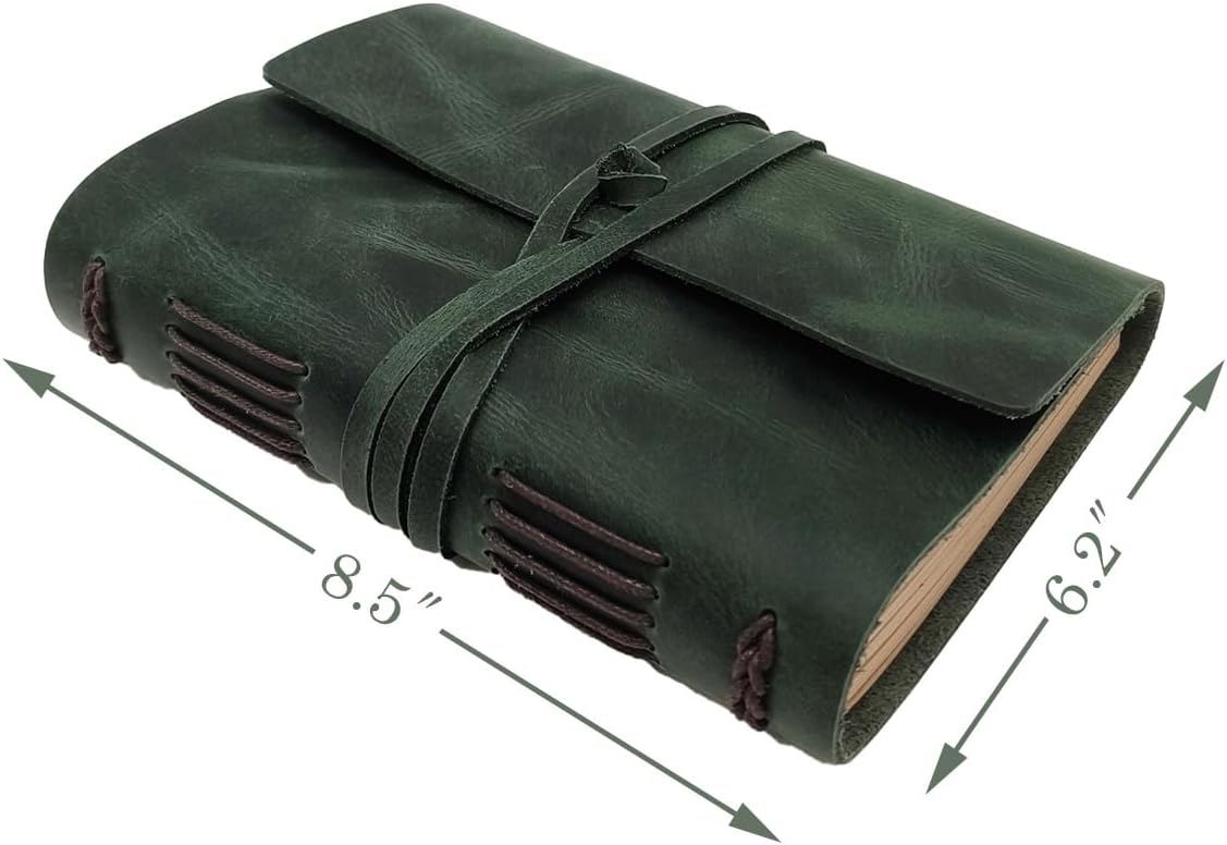 Green Notebook Journal - Nice Genuine Leather Journaling for write A5 Size Diary 6.2x8.5 Inch,Notepad For Women,Man,Vintage,Gifts,Work,Traveler,Personal, Dark Green