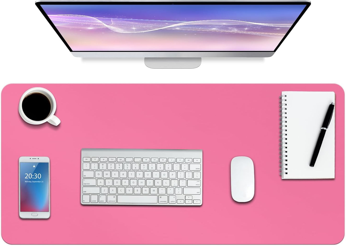 Boutilon Leather Desk Pad Protector,Non-Slip Mouse Pad,Laptop Desk Pad,Office Mouse Mat,Waterproof Leather Desk Blotter,Desk Writing Pad for Office and Home (M-Rose Pink,30"x14")