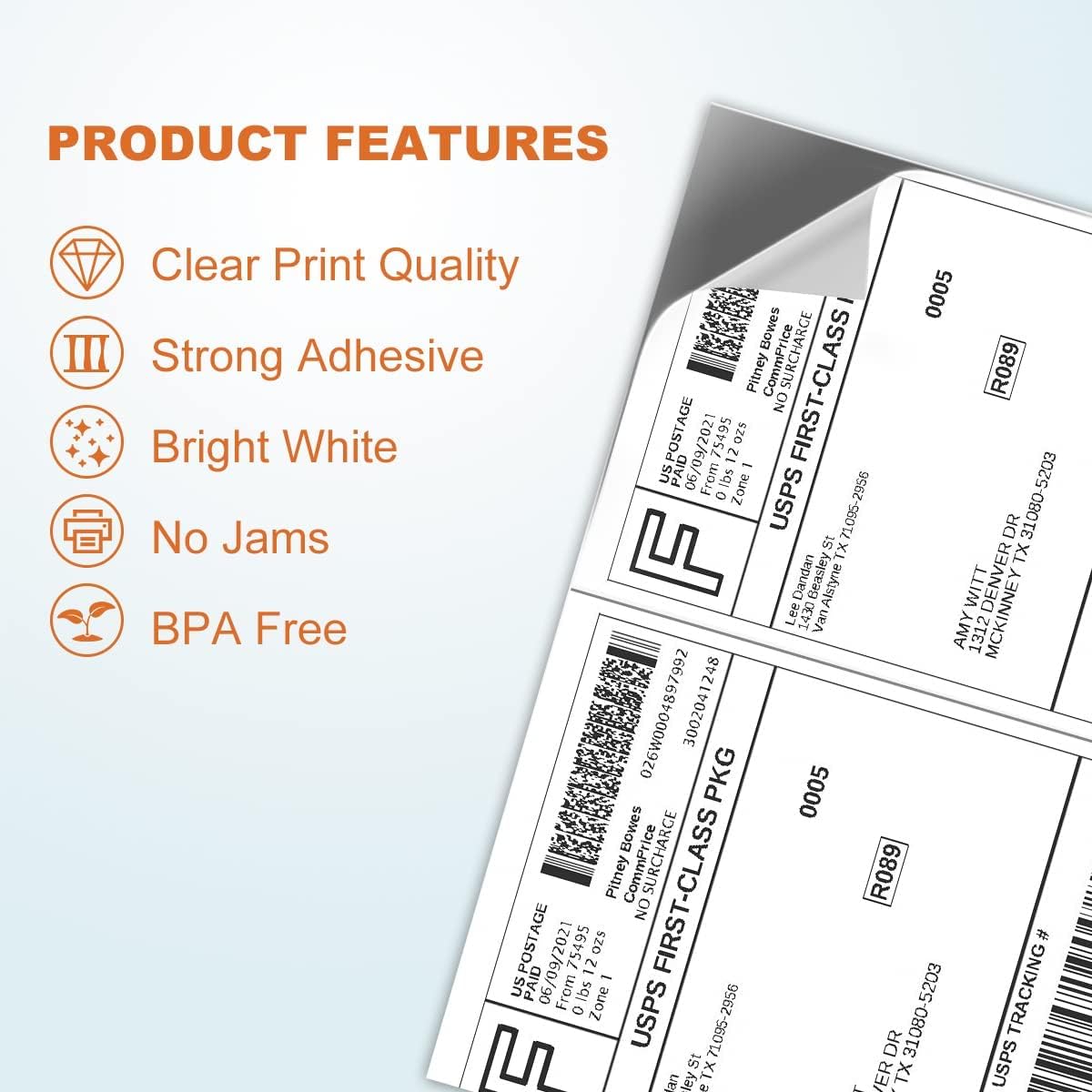 BESTEASY 200 Half Sheet Self Adhesive Shipping Labels, Laser/Ink Jet White Blank Shipping Labels 8.5" x 5.5" Address Labels (100 Sheet Total 200 Labels)