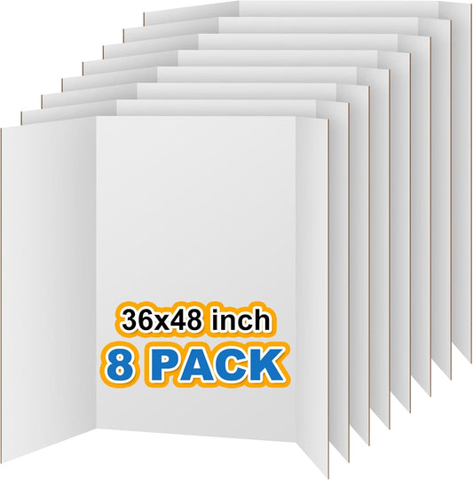 VinTS 8 PCS 36" x 48" Trifold Poster Board White Trifold Foldable Display Poster Board for School Projects, Science Fair,Graduation Exhibitions