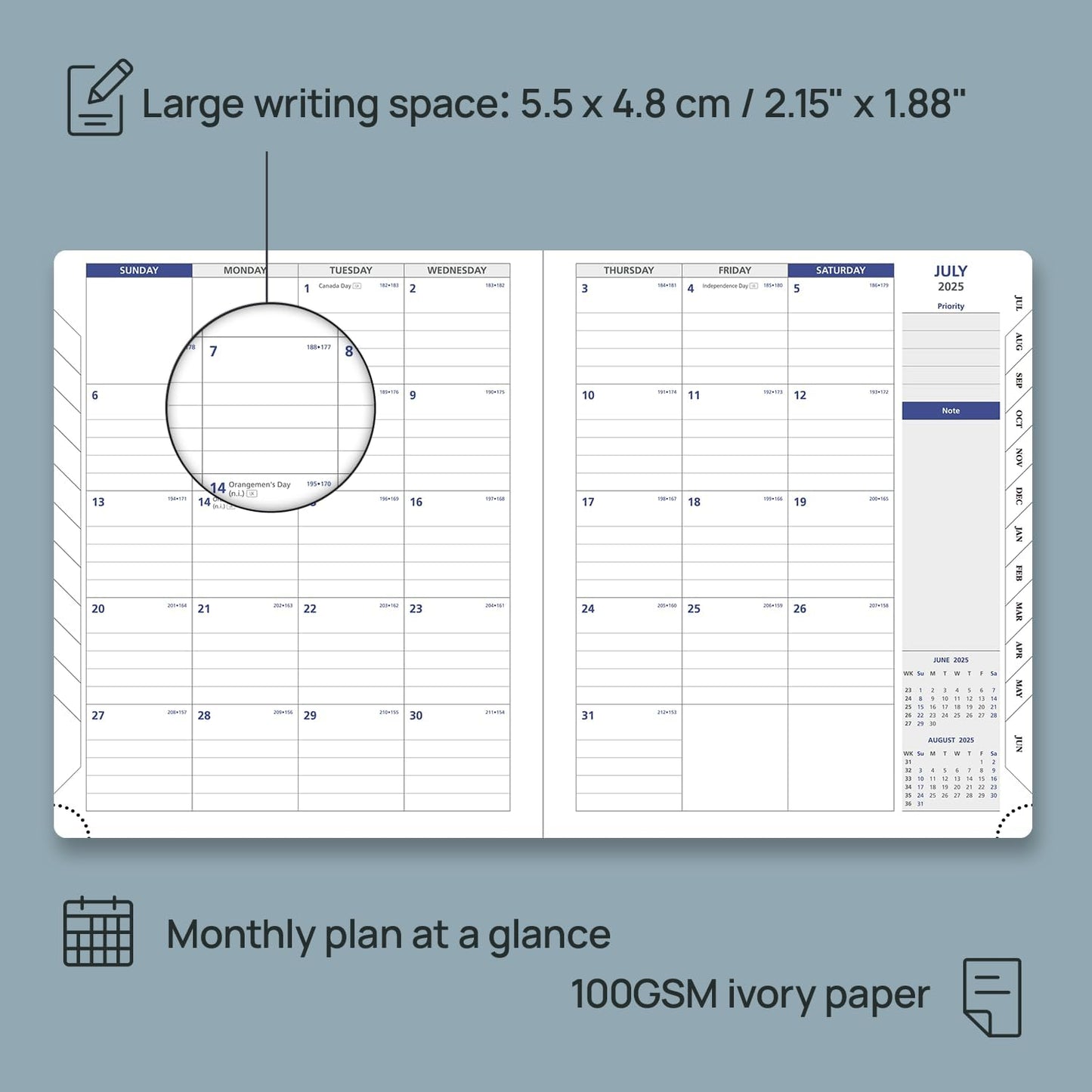 POPRUN Weekly Planner 2025-2026, 7.25'' x 8.5'', 15-Minute Hourly Appointment Book (July 2025-June 2026) with PU Leather Softcover, Monthly Tabs, Inner Pocket - Midnight Green