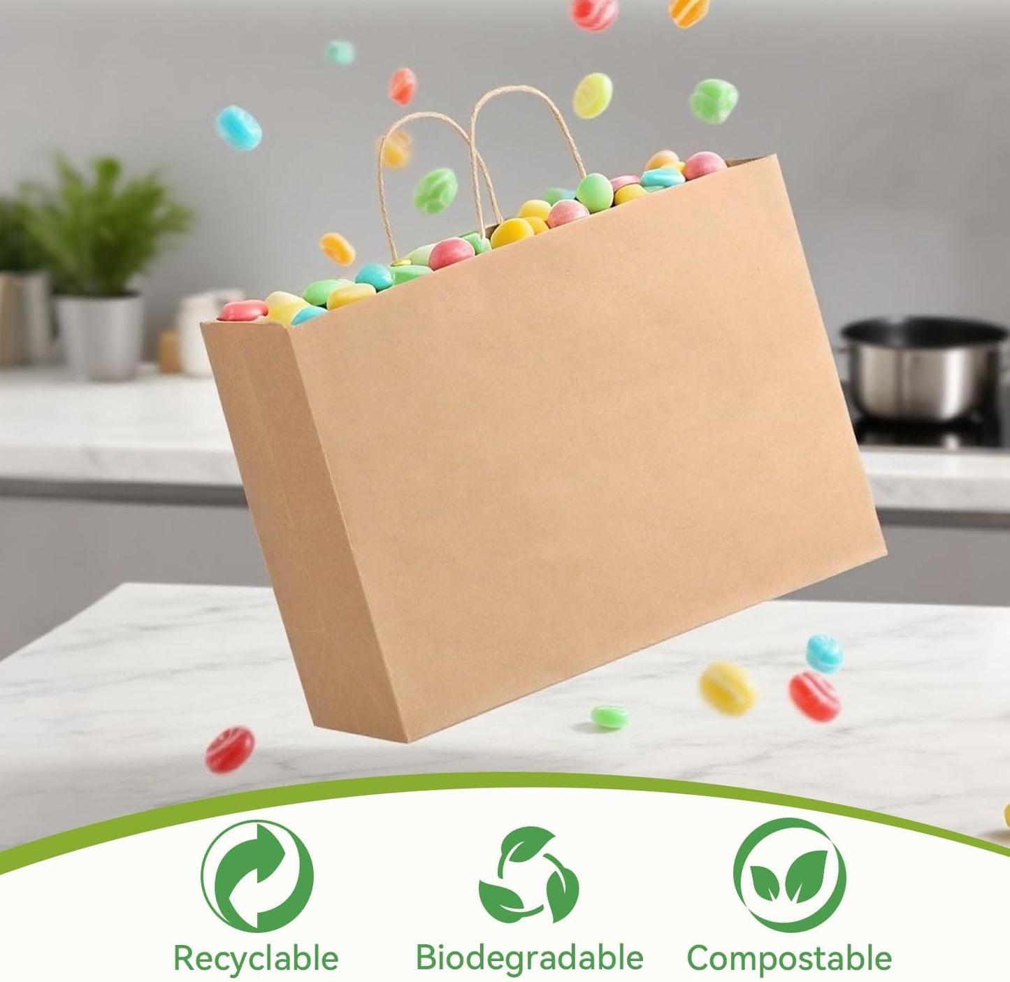 Brothersbox Large Brown Paper Bags with Handles 100PCS, 16 * 6 * 12 Inch Kraft Gift Bags Bulk for Craft Shopping Business Party Favor Retail Birthday Grocery