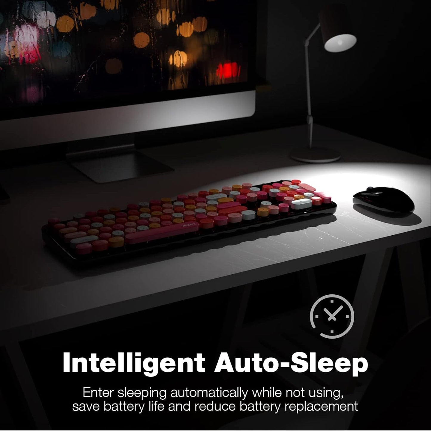 MOFII Wireless Keyboard and Mouse Combo, Black Colorful 2.4GHz Full Size Keyboard with Round Keycaps, Retro Keyboard Cute Wireless Mouse for Laptop, PC, Chromebook, Smart TV, Windows