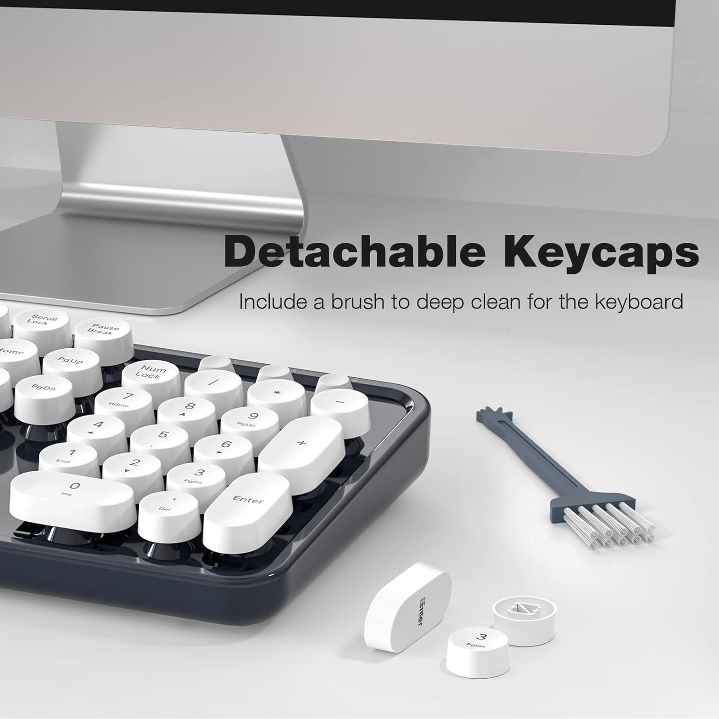 MOFII Wireless Keyboard and Mouse Combo, Computer Full Size 2.4G Plug and Play Wireless Typewriter Retro Round Keyboard and Mouse Set for Windows, Computer, Desktop, PC, Notebook - (Dark Blue)