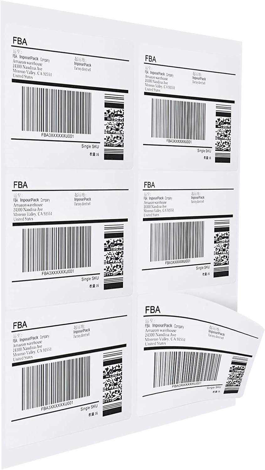100 Sheet/600 pcs InpourPack 6 UP 4" x 3-1/3" Shipping Address Labels for Laser Inkjet Printer, Self Adhesive, Blank Mailing Labels