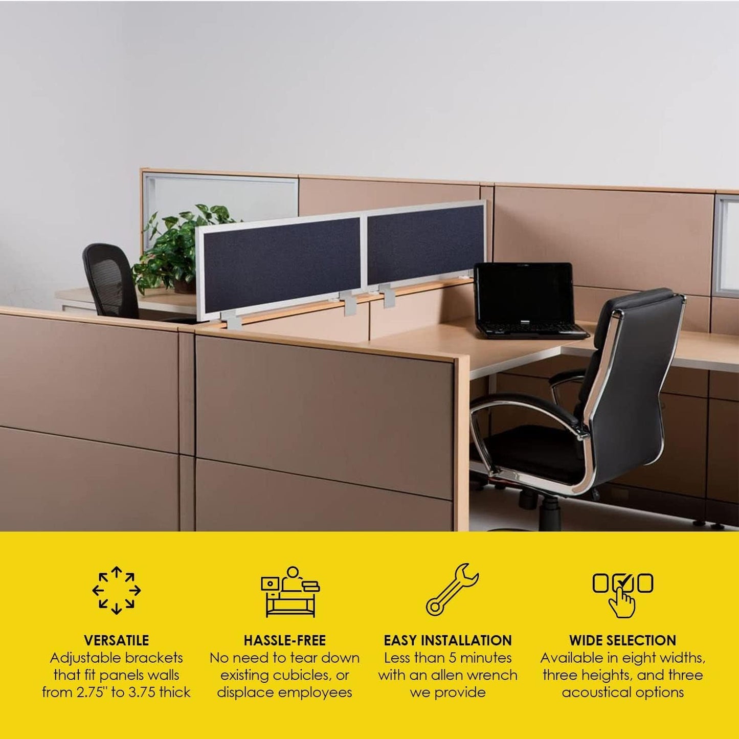 OBEX Acoustical Cubicle Privacy Screen Extender Desk Panel & Office Divider, Add Separation & Block Noise, 24" x 36", Overcast
