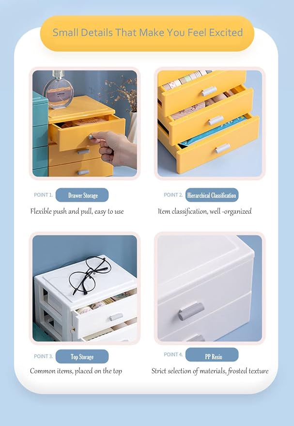 Desk Organizer with 2 Drawers, Solid Color Plastic Desk Storage Box, Desktop - Image 7