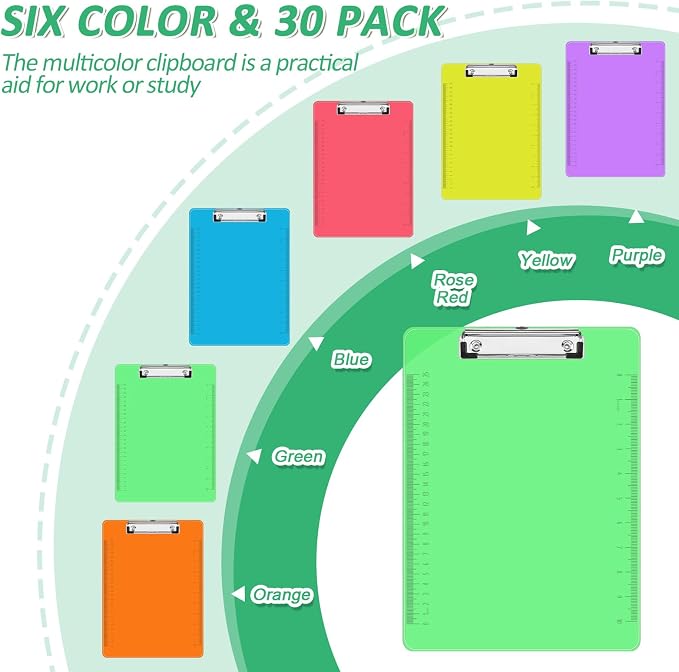 Plastic Clipboards, PANDRI 30 Pack Clear Colored Clipboards, Low Profile Clip - Image 3