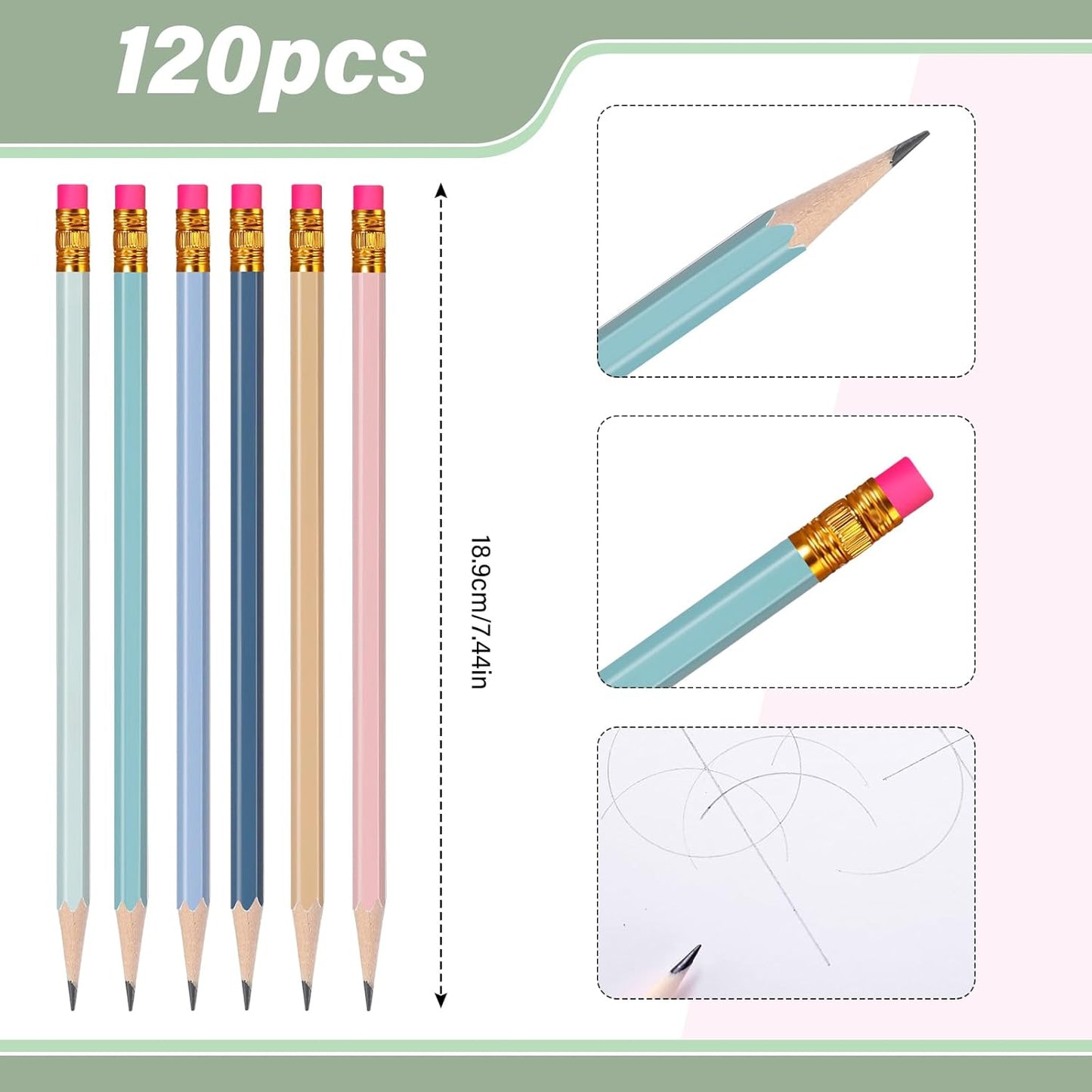 TecUnite 120 Pcs #2 HB Pencils with Eraser No 2 Unsharpened Wooden Hexagonal Pencils for Adults Gifts for School Exam art Learning Office Sketching(Morandi Colors)