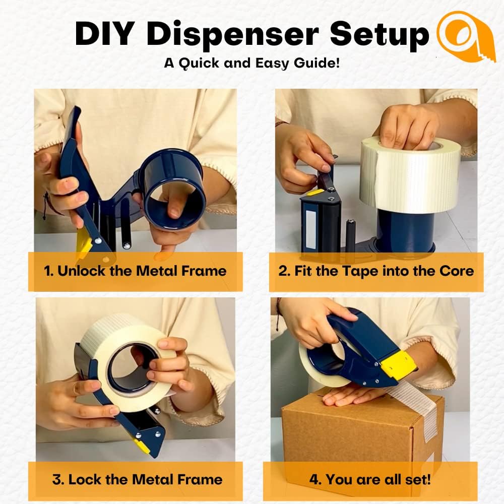 WOD Excell ET-366 Heavy Duty Metal Frame Filament Strapping Tape Dispenser: Fits 3 inch Wide, Blue
