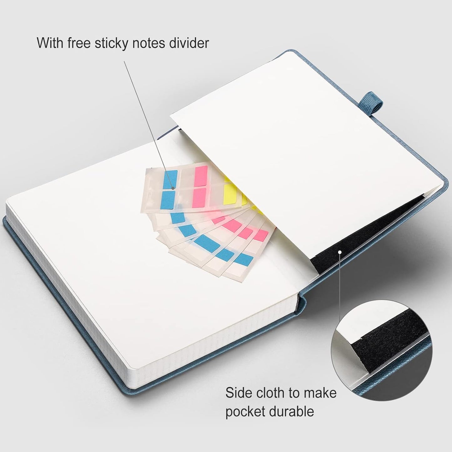 AHGXG Graph Paper Notebook - 320 Pages Grid Notebook Thick Journal A5, 100gsm Thick Graph Paper, Leather Hardcover, Inner Pocket,5.75'' × 8.38''- GrayBlue