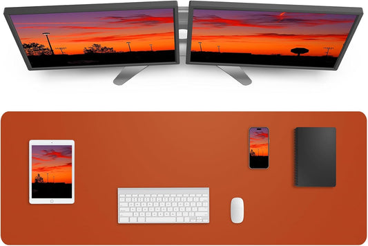 AFIING Leather Desk Pad Protector,Mouse Pad,Office Desk Mat, Non-Slip PU Leather Desk Blotter,Large Desk mat,Waterproof Keyboard mat for Office/Home/Decor (Orange,48"" x 17"")