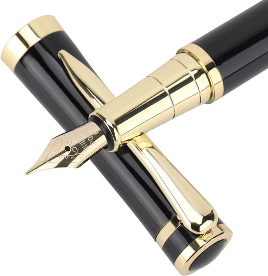 Cheericome Fountain Pen - Ink Pen for Smooth Writing - Exquisite Fountain pen gift set for Men & Women - Fountain Pen Fine Nib，Includes 10 Ink Cartridges and Ink Refill Converter - Black