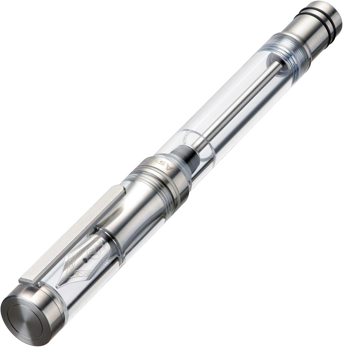 Asvine V200 Titanium Fountain Pen Vacuum Filling, Iridium Extra Fine Nib Clear Transparent Acrylic Smooth Writing Pen Case Set
