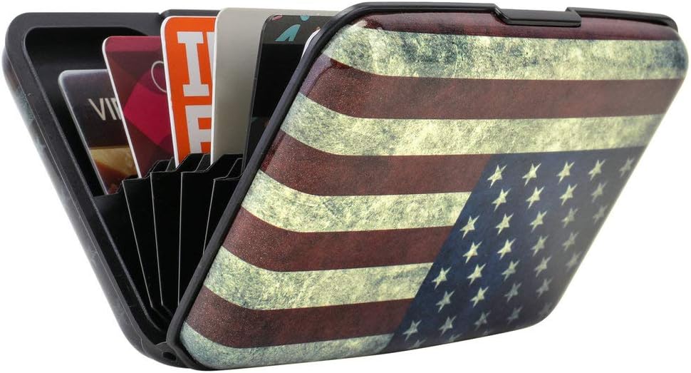 ELFISH Mini RFID Aluminum Wallet Credit Cards Holder Business Card Case Metal ID Case for Men Women (Flag)