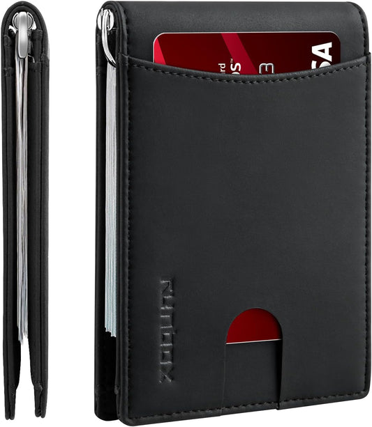 Slim Money Clip Wallets for Men RFID Blocking 11 Card Holder Minimalist Small Thin Carbon Leather Bifold Mens Front Pocket Wallet Gift Box