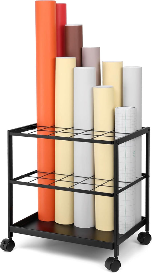 Blueprint Storage Rack Cart - 20 Slots Metal Blueprint Holder with Double-Layer Grids Ensures Secure, Non-Slip Storage, Organizing Posters, Architectural Plans, and Artwork Stably. (20 Slots)