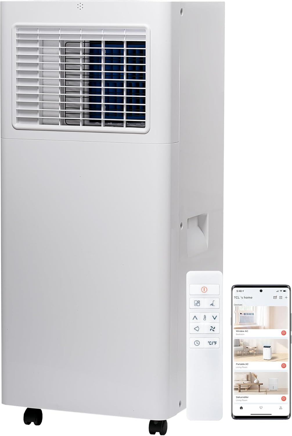 TCL 5,000 BTU Smart Portable Air Conditioner, Fan & Dehumidifier, 150 Sq. Ft., Ultra-Compact Design, Remote Control, Compatible with Alexa/Google Assistant, Install Kit Included